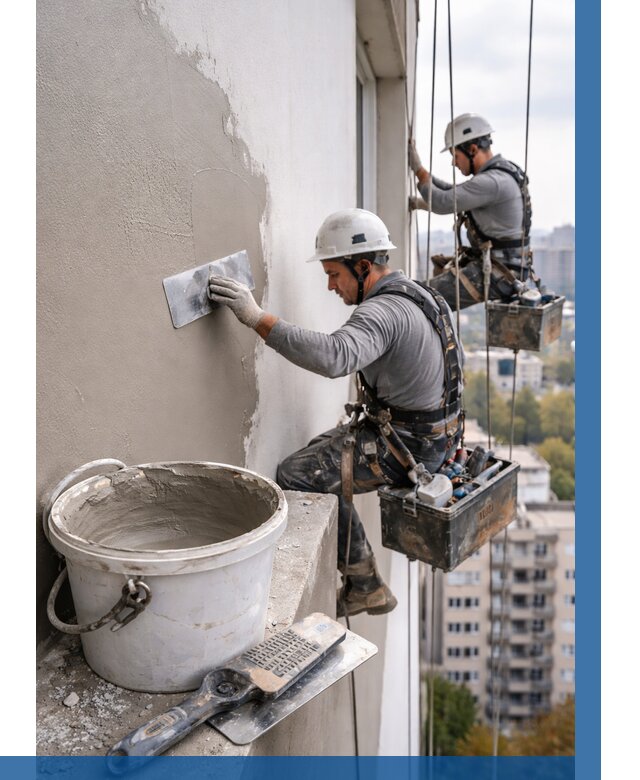 Шпаклевка фасада на высоте в Урюпинске от 721 р. | ВЫСОТНИК-Рюп