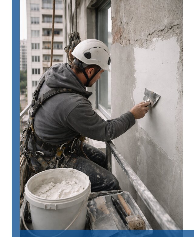 Шпаклевка фасадов на высоте с промальпинистами в Урюпинске