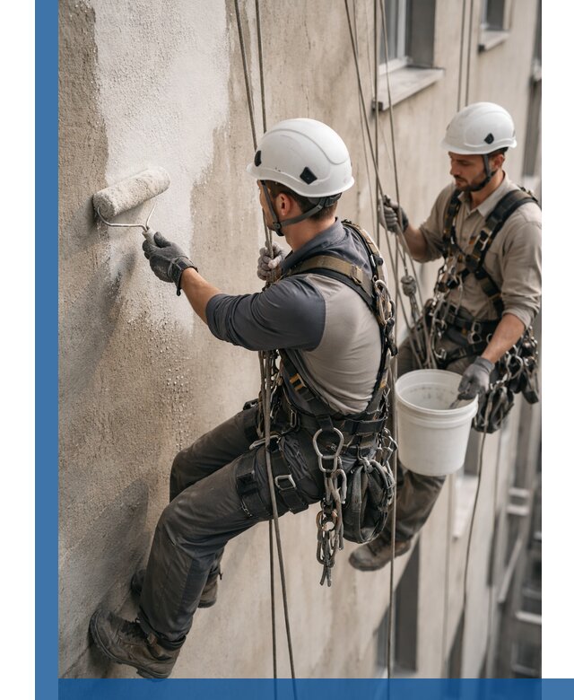 Грунтовка фасада на высоте в Урюпинске промышленными альпинистами