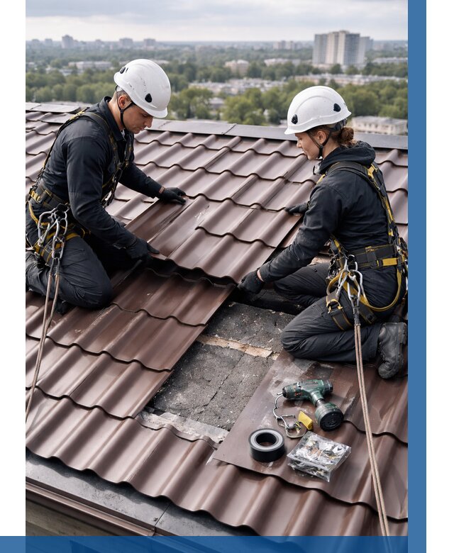 Ремонт металлочерепицы на крыше в Урюпинске от 927 р. | ВЫСОТНИК-Рюп