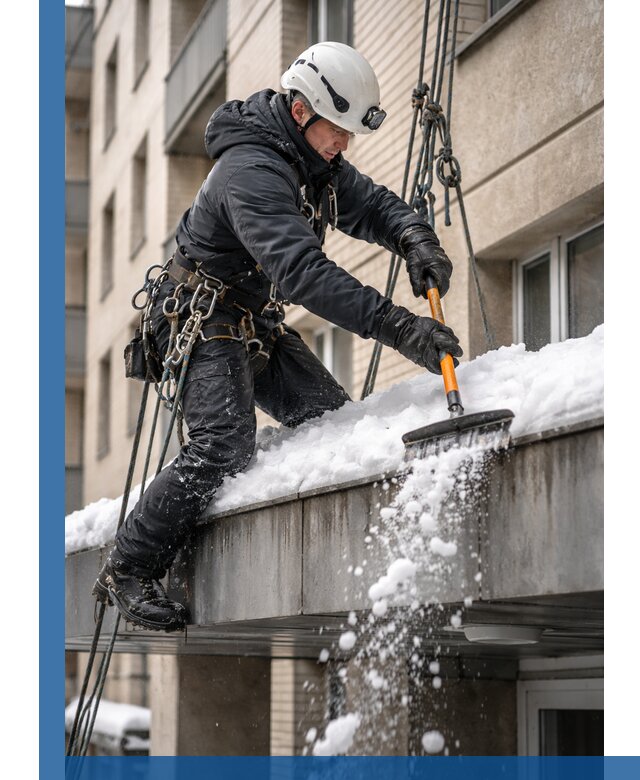 Очистка козырьков от снега в Урюпинске круглогодично безопасно