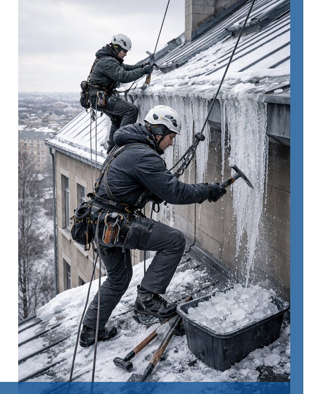 Удаление наледи с кровли в Урюпинске от 5666 р. | ВЫСОТНИК-Рюп