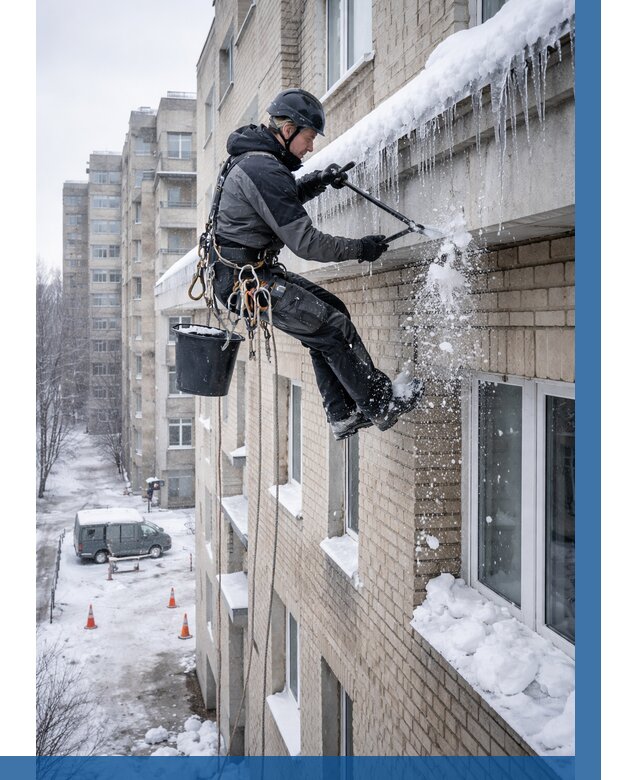 Удаление наледи с карнизов в Урюпинске от 361 р. | ВЫСОТНИК-Рюп