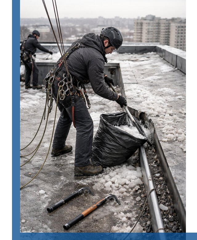 Аварийная очистка кровли в Урюпинске от промальпинистов