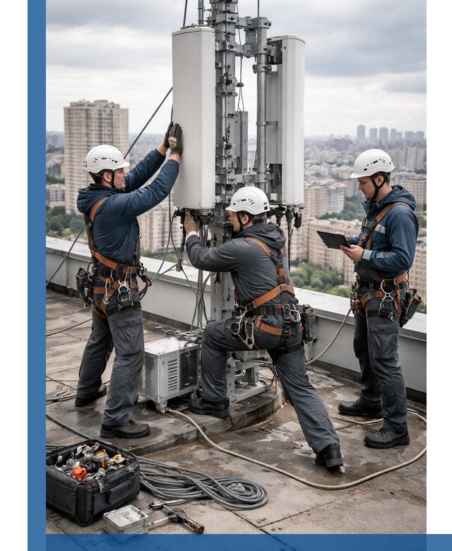 Монтаж антенн связи на крыше в Урюпинске с вводом в эксплуатацию