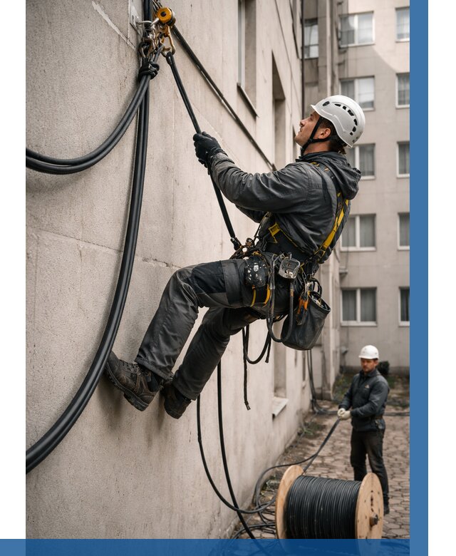 Протяжка кабеля питания на высоте в Урюпинске от 464 р. | ВЫСОТНИК-Рюп
