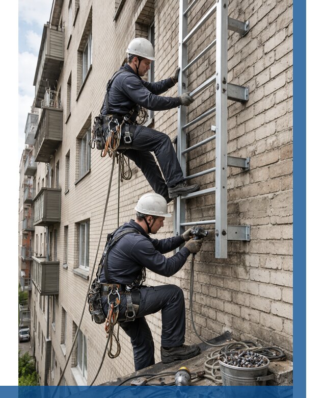Монтаж пожарной лестницы в Урюпинске от 25753 р заказать у ВЫСОТНИК-Рюп