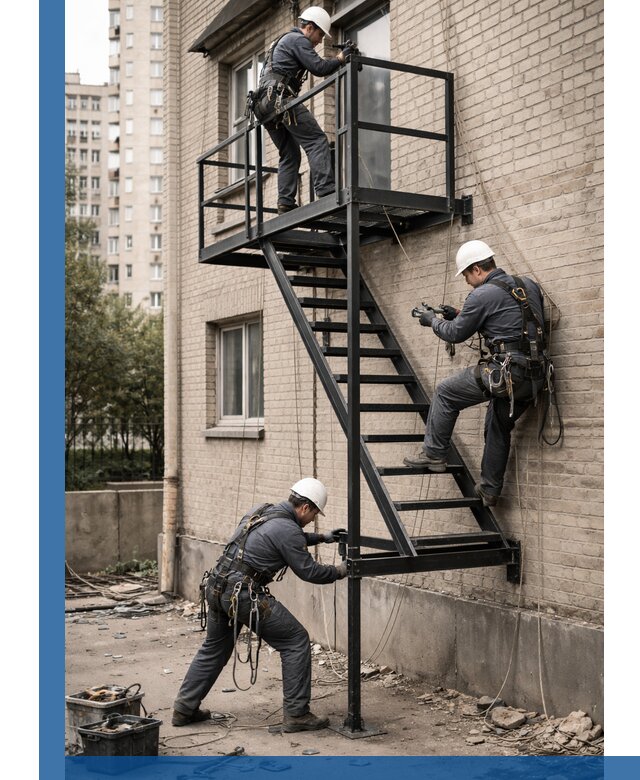 Монтаж пожарной лестницы в Урюпинске, установка и крепление