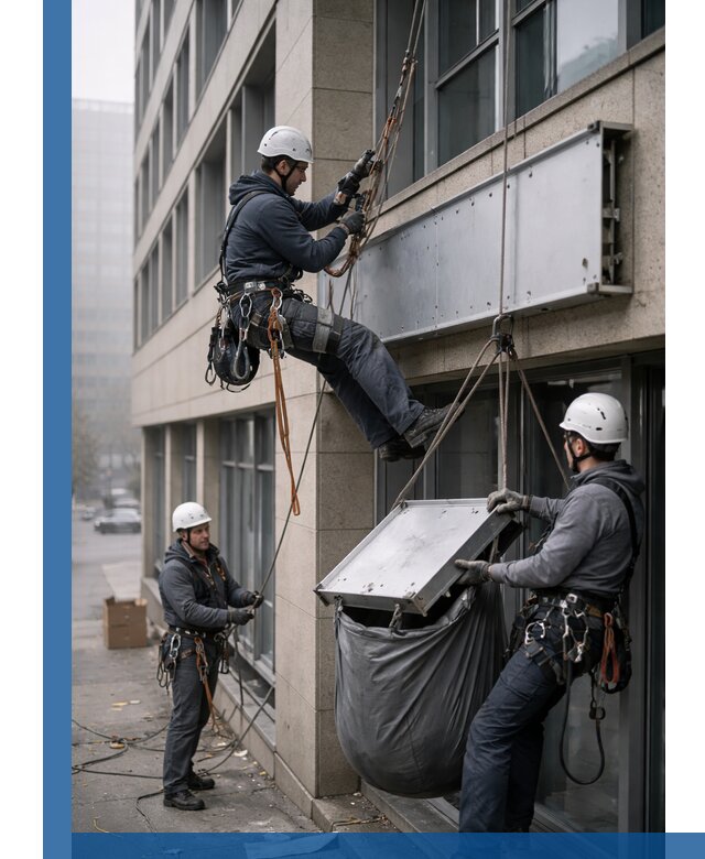 Демонтаж рекламной вывески с высотными работами в Урюпинске