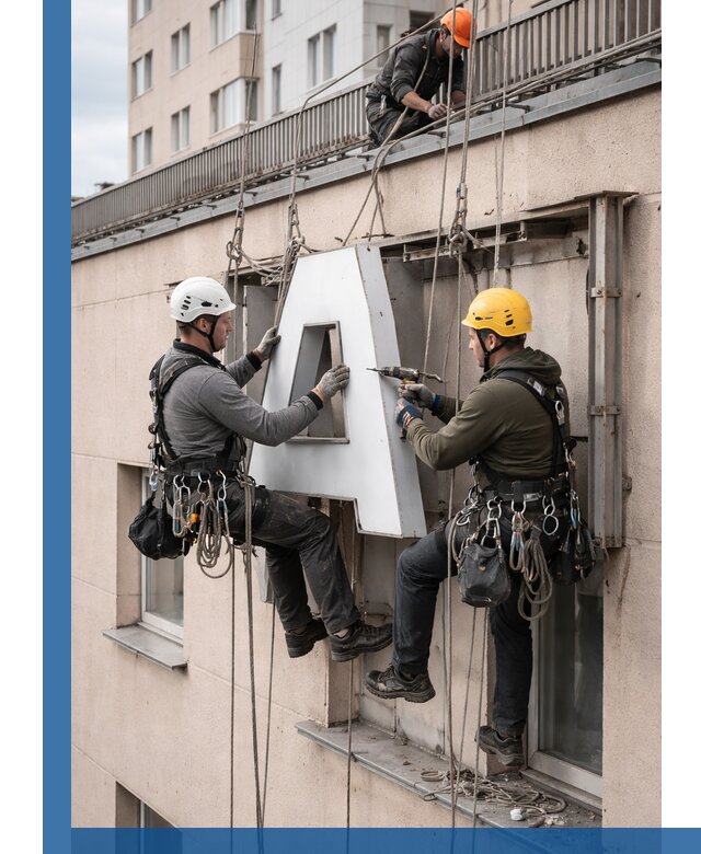 Ремонт и восстановление наружных вывесок на высоте в Урюпинске