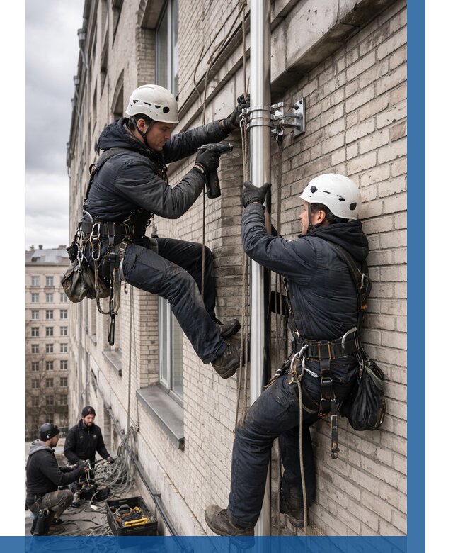 Монтаж флагштока на здании в Урюпинске от 6696 р. | ВЫСОТНИК-Рюп