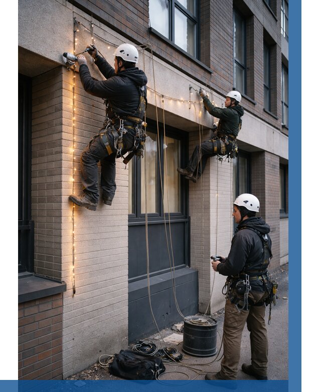 Монтаж гирлянд на фасаде в Урюпинске от 3605 р. | ВЫСОТНИК-Рюп