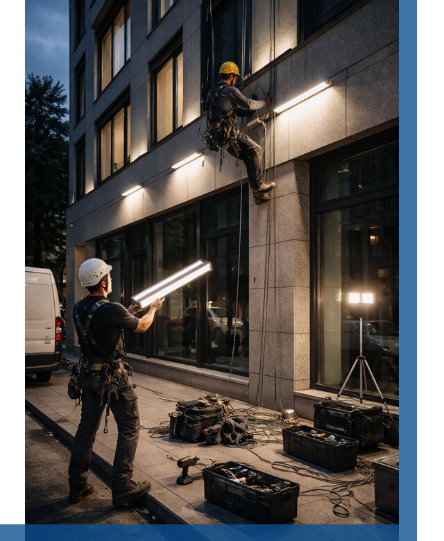 Монтаж архитектурной подсветки здания в Урюпинске от 2575 р.|ВЫСОТНИК-Рюп