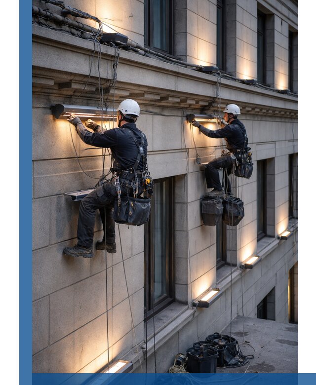 Монтаж архитектурной подсветки фасадов зданий в Урюпинске