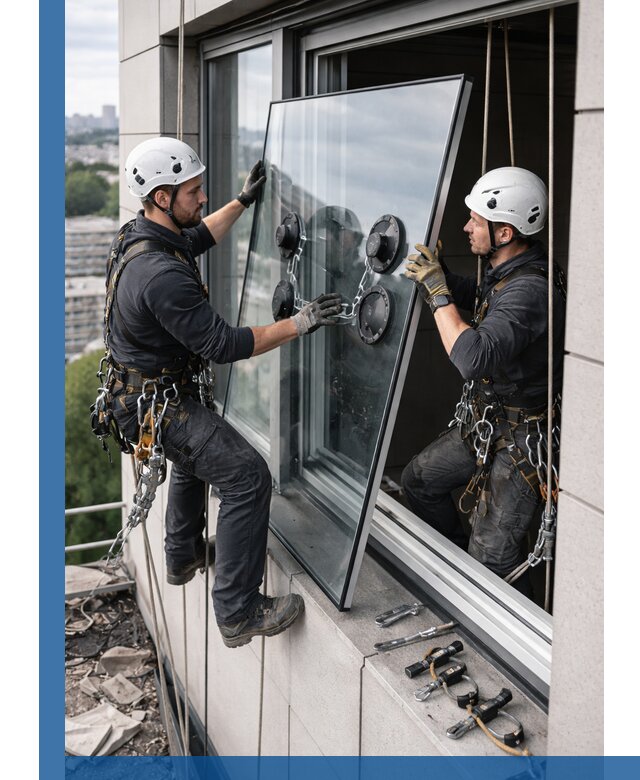 Замена стеклопакетов на высоте с промышленными альпинистами в Урюпинске