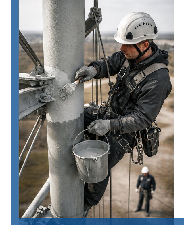 Покраска мачт связи в Урюпинске промышленными альпинистами