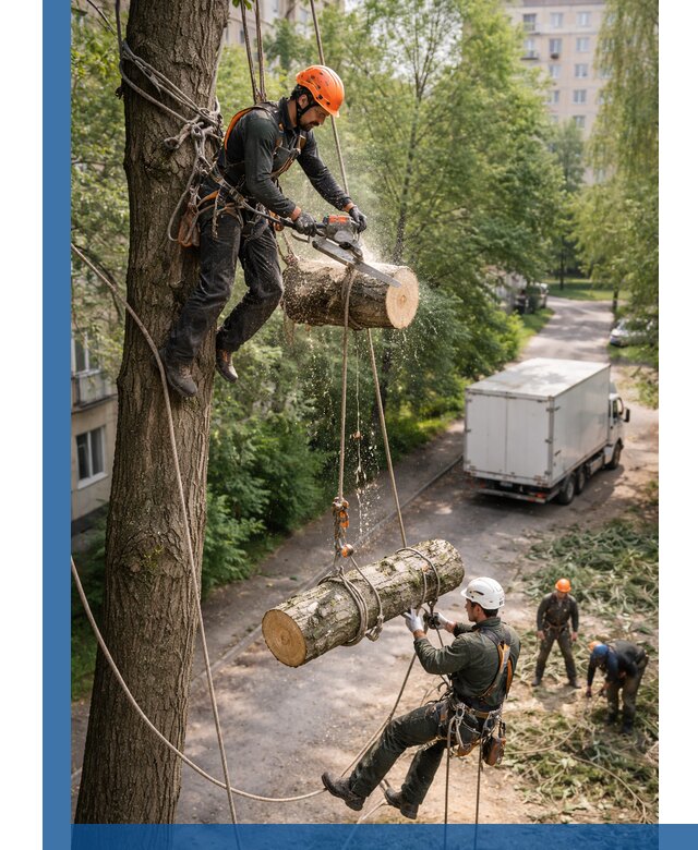 Спил деревьев альпинистами в Урюпинске, безопасно и без повреждений